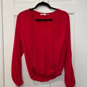 Ramy Brook Red Tassel Tie Blouse Long Sleeve Boho Top Size XS